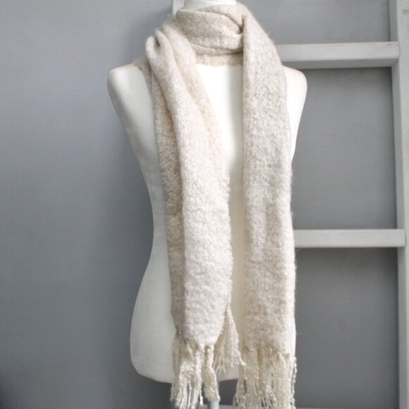 Donegal Design Handcrafted Neutral Cream Fringe Mohair Wool Blend Neck Scarf​ - Picture 1 of 7